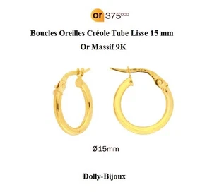 Ohrringe Creolen glatte Röhre 15 mm massiv Gold 9K Dolly-Schmuck - Bild 1 von 2