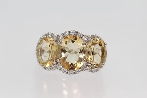 .925 Sterling Silver / Citrine / White Topaz Ring . - Picture 1 of 4