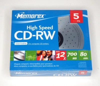 Memorex High Speed CD-RW 5 Pack (12x/700 MB/80 Min) Brand New & Sealed - Image 1 of 2