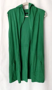 Cyrus Hooded Duster Vest Open Front Tunic Length Pockets Green M #14263 - Bild 1 von 4