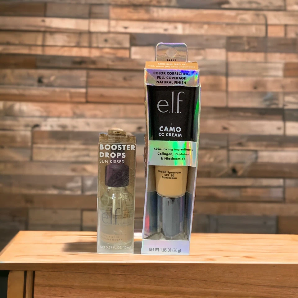 E.L.F. Booster Drops - Sun-Kissed - 0,51 fl oz - 15ml & CAMO CC Cream 330W Médio - Imagem 1 de 4