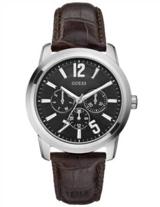 Reloj Guess para hombre negro con correa de cuero marrón - Imagen 1 de 5