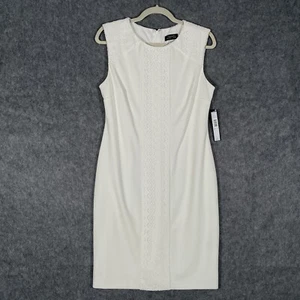 Tahari White Lace Sheath Dress Size 8 Stretch Crepe Elegant Fashion - Picture 1 of 10