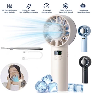 Portable Handheld Fan Digital Display With with Ice Cooler 100 Adjustable Speed - Picture 1 of 14