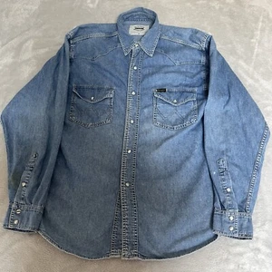 Wrangler Vintage Men’s Pearl Snap Denim Western Shirt Blue Size Large - Bild 1 von 16