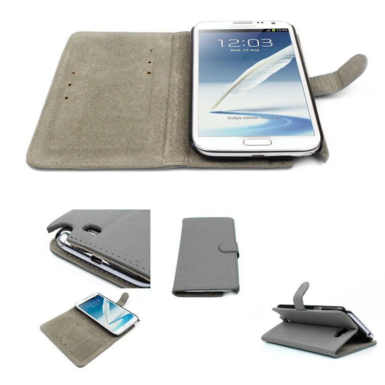 NEW WALLET CASE COVER FLIP STAND POUCH PU LEATHER GREY GALAXY NOTE II 2 - Image 1 of 1