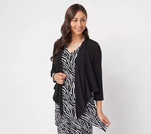 Susan Graver Liquid Knit 3/4-Sleeve Open Front Shrug Sweater Black S New - Picture 1 of 1