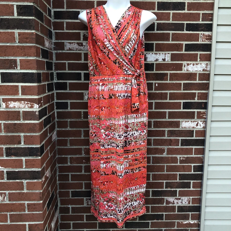 Tiana B womens XL orange patterned Sleeveless maxi dress Poly Spandex - Image 1 of 4
