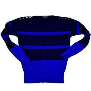 Lauren Ralph Lauren schwarz blau gestreifter Langarm Pullover mit Knöpfen Damen Small - Bild 1 von 24