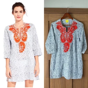 Roberta Roller Rabbit Embroidered 3/4 Sleeve Tunic Blue/Orange Women’s size XS - Picture 1 of 11