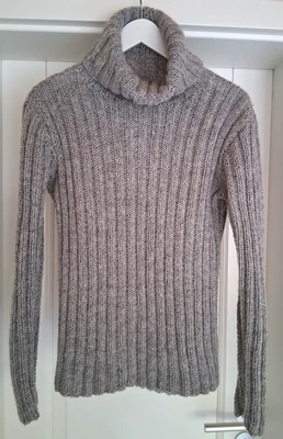 handmade * grauer Rollkragenpullover Gr. 38 * Grobstrick * ca. 70% Wollanteil - Bild 1 von 4
