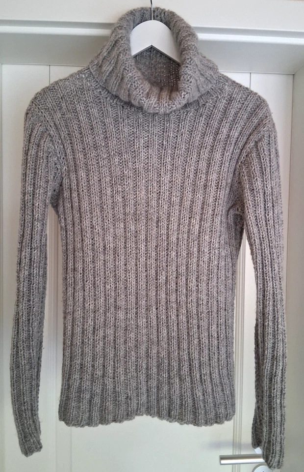 handmade * grauer Rollkragenpullover Gr. 38 * Grobstrick * ca. 70% Wollanteil - Bild 1 von 4