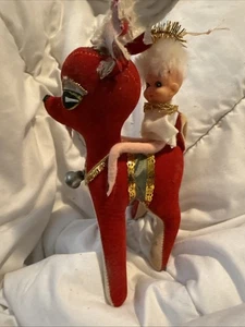 MCM anni 50 Napco Pixie elfo su renna tulle ali ornamento Giappone occhi rossi vintage H3 - Foto 1 di 12