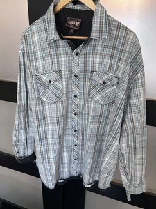 Cowboy Up Western Classic Fit kariertes Langarmhemd mit Druckknopf Herren Größe 2XL blau - Bild 1 von 12