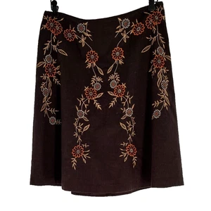 Axcess Liz Claiborne Woman's Brown Embroidery A Line Skirt Size 12 Modest Lined - Picture 1 of 6