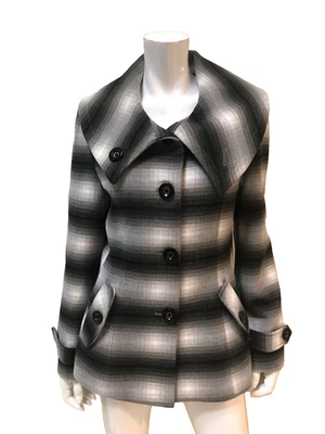 GEORGIOU Women's Black/White Plaid Coat Large Jacket w/Front Flap Pockets NWOT - Image 1 of 4