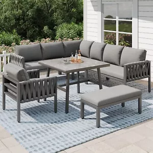 Gartenmöbel Essgruppe Lounge Set Grau Sitzgruppe Gartengarnitur Balkon Terrasse - Bild 1 von 12