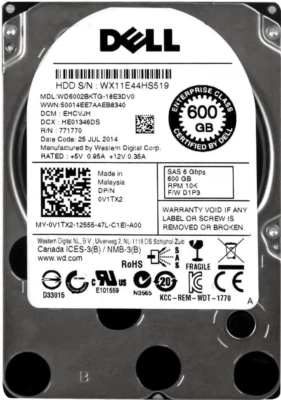 Hard Drive Dell 0V1TX2 V1TX2 WD6002BKTG 600GB 10000RPM 32MB SAS-2 2.5'' Inch - Image 1 of 3