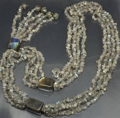 RCG Women’s Necklace Sterling Silver 925 Faceted Labradorite Long Beaded 36” - Image 1 of 4