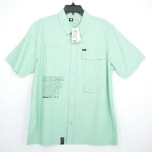 LRG Lifted Research Group Men's Short-Sleeve Shirt M Green Solid 100% Cotton NWT - Picture 1 of 14