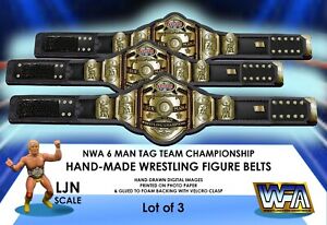 NWA Lot Of 3 Hand Made Ljn Scale NWA 6 MAN TAG TEAM Wrestling Figure Belts