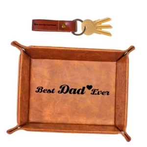 Best Ever PU Leather Tray and Keychain, Gifts for Fathers Day, Unique Dad - Picture 1 of 7