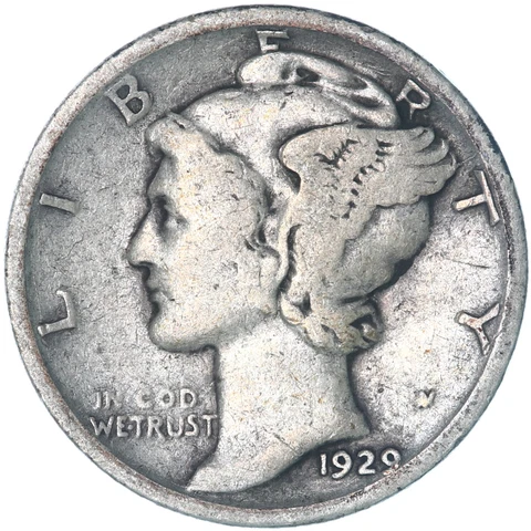 1929 (P) Mercury Dime 90% Silver Good GD Cover