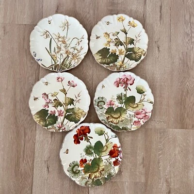 RARE 5 PCs 1890s George Jones & Sons "Familiar Flowers H.O.J." Flowers Plates - Image 1 of 4