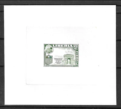 Liberia 1958, Visit to FRANCE, color trial DIE PROOF, countersunk on card #C115 - Image 1 of 2
