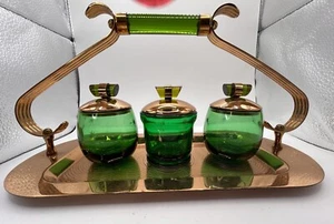 SELTEN Paden City Smaragd Glo Starburst grün Glas Gewürz Caddy Set Bakelit - Bild 1 von 22