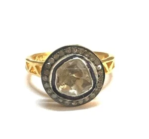 Polki Diamond Cocktail Ring, 925 Silver Slice Diamond Handmade Wedding Gift Ring - Picture 1 of 6