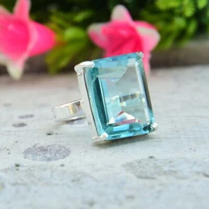 Solid 925 Sterling Silver Blue Topaz Ring Handmade Statement Lovely Ring KS673