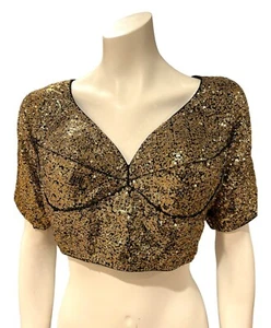 Gold Sequin readymade saree blouse. new size 36US. Beautiful party ware blouse  - Picture 1 of 16