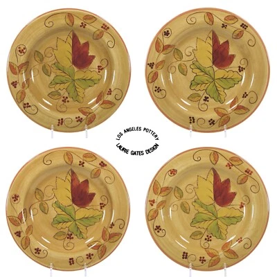Laurie Gates AUTUMN LEAVES 9.5" Salad Plate Set 4 Fall Harvest Gold Brown Green - Image 1 of 4