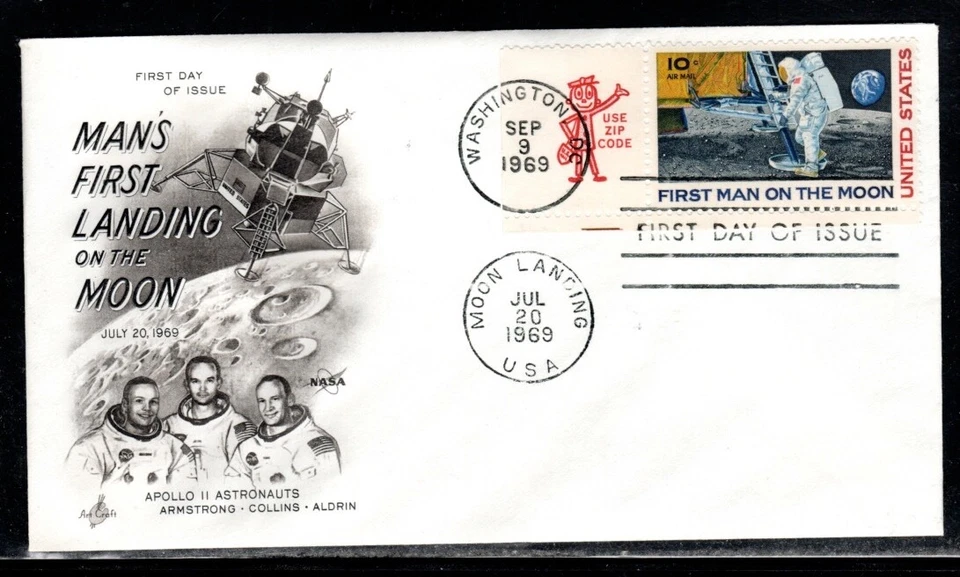 USA # #C76 146 (black)- FDC  Artcraft cachet franked with Mr. Zip label - Image 1 of 1