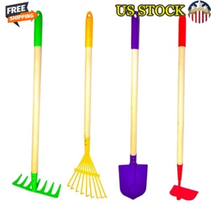 Kids Garden Tool Set 4-Piece Metal Heads Wooden Handles Safe Fun Gardening New - Picture 1 of 2