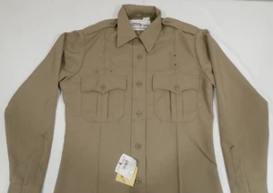 FLYING CROSS 215R84 JUSTICE POLY/WOOL WOMENS 32 LONG UNIFORM SHIRT L/S SILVERTAN - Picture 1 of 3