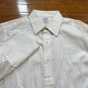 Brooks Brothers Shirt Mens 16-34 White Striped Made USA Woven Italy Egypt Cotton - Picture 1 of 7