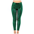 Women's Mermaid Legging In Shiny Green Fish Scale  High Waisted Stretch8638