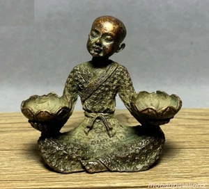 Brass Incense Burner Cone Holder Lotus Monk Buddhist Statue Decor Collection - Picture 1 of 3