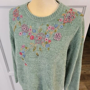 Alfred Dunner Vintage 90s Y2k Pastel Kawaii Floral Embroidered Chenille Sweater - Picture 1 of 12