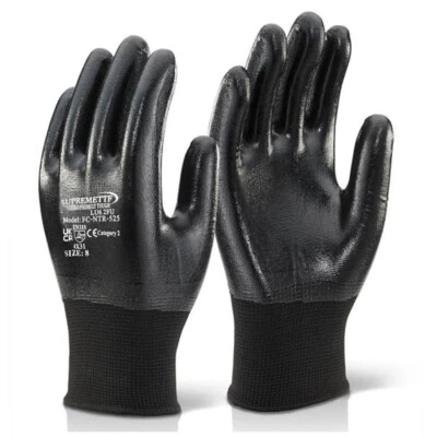 SUPREMETTF Fully Nitrile Coated Black Nylon Work Gloves - For Car Mechanic & Oil Work NTR52