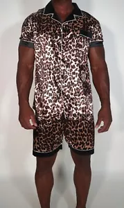 NEW 2-PIECE ANIMAL PRINT MEN'S SATIN PAJAMA SET XL - Picture 1 of 6