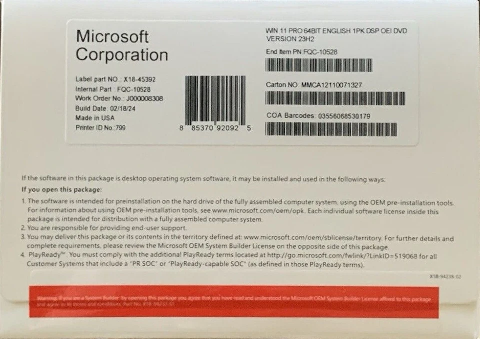 DVD de instalación Windows Win 11 Pro 64 bits con licencia original clave de producto sellada Foto 1 de 1