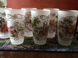 Tumbler Currier Ives Brown Frosted Glasses Barware Royal MC SET 6 12 Oz vintage - Picture 1 of 11