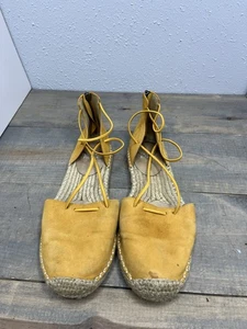 Eileen Fisher Zapato Mujer 7.5 Amarillo Tostado Gamuza Cuero Elástico Alpargatas Planas - Imagen 1 de 7