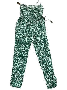 Bar III Jogger Jumpsuit Womens Size M Green Printed Spaghetti Strap Summer Boho - Picture 1 of 6