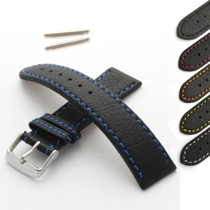 Genuine Leather Watch Strap for Smart Watches Contrast Stitch Uhrenarmband - Picture 1 of 7