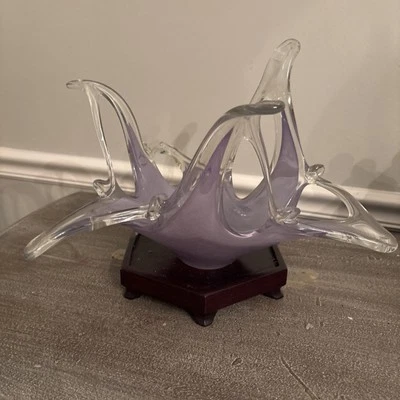 Stretched Art Glass Bowl Lavender ISculpture Murano Style Italy Beautiful Bowl - Image 1 of 4