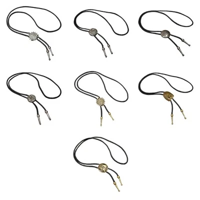 Fashionable Cowboy Metal Pendant Leather Bolo Tie Adjustable Necktie for Unisex - Image 1 of 4